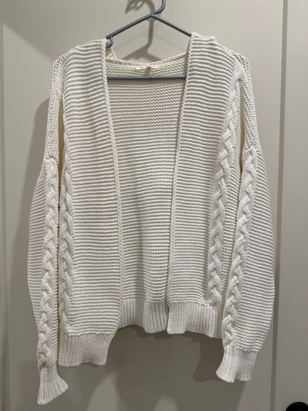 Cream Cable-Knit Open Front Women's Sweater with hood and pockets